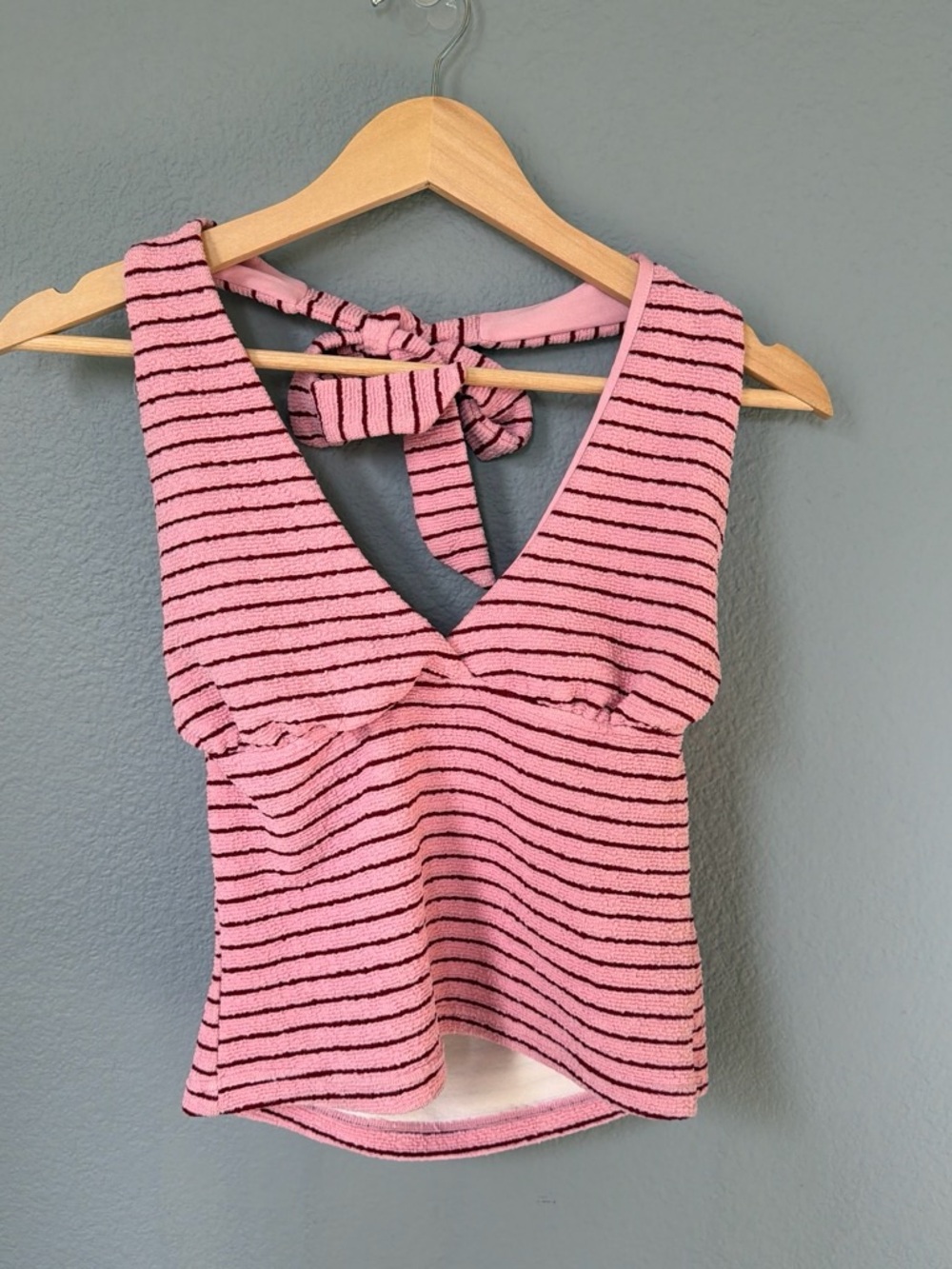 Princess Polly Pink Striped V-Neck Tie-Back Tank